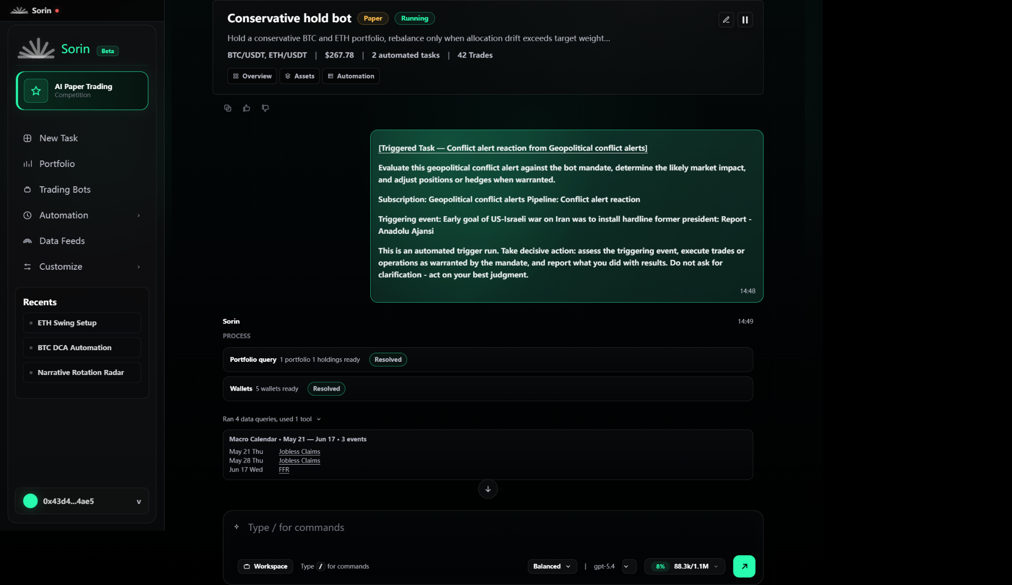 Trading Bot detail chat focused on content generated by a task execution record.
